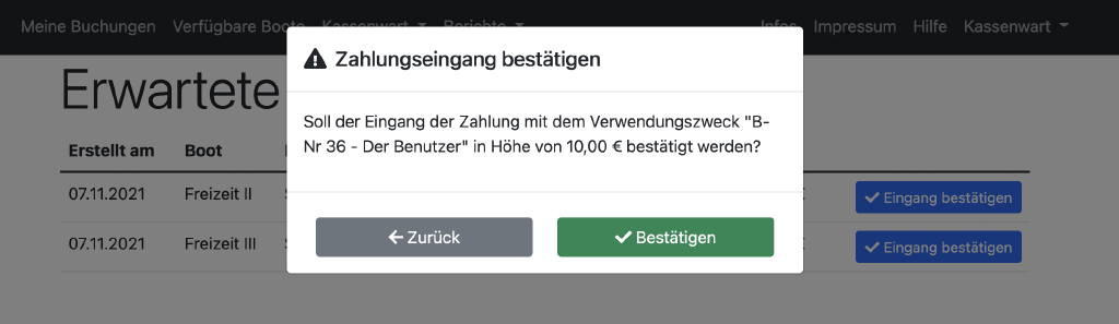 Bestätigung des Zahlungseingangs